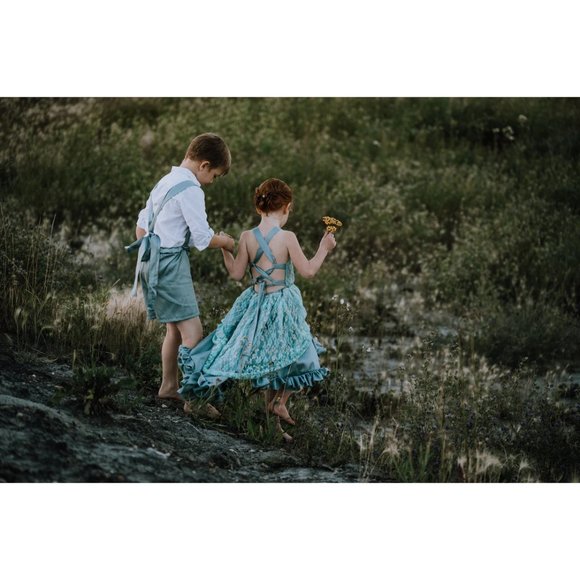 Boys Vintage Green White Grow with Me suspender shorts new - Picture 3 of 4